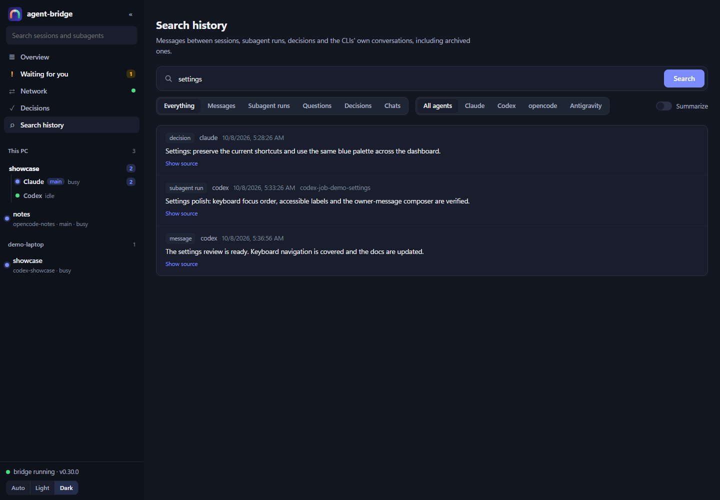 Search history with synthetic settings results